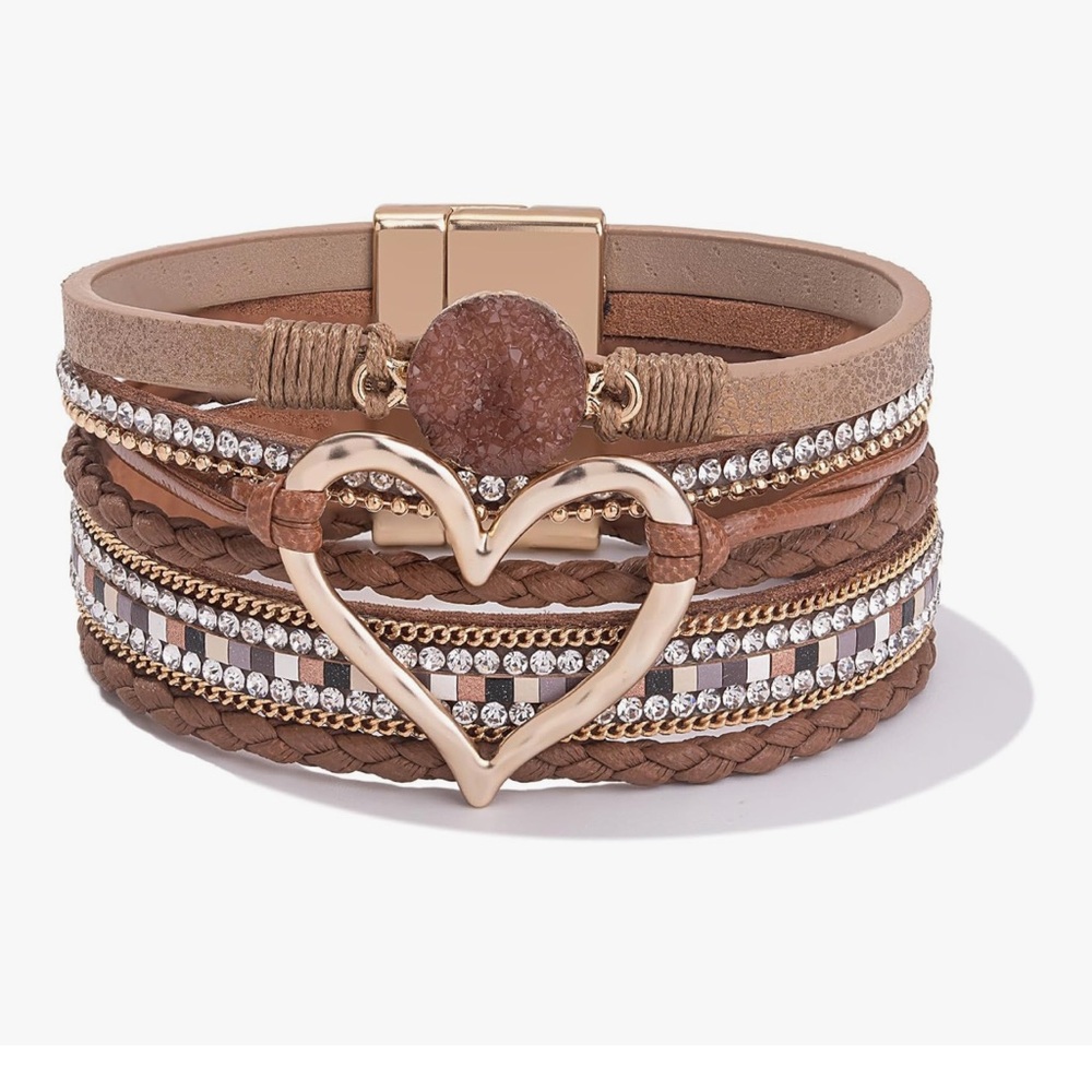 Heart Leather Wrap Bracelets Stackable Boho Cuff … - image 1